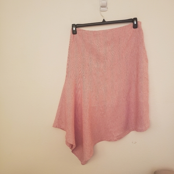 Red/White Striped Asymmetrical Linen Blend Skirt Marked Size 1X But Small EUC - Picture 1 of 9